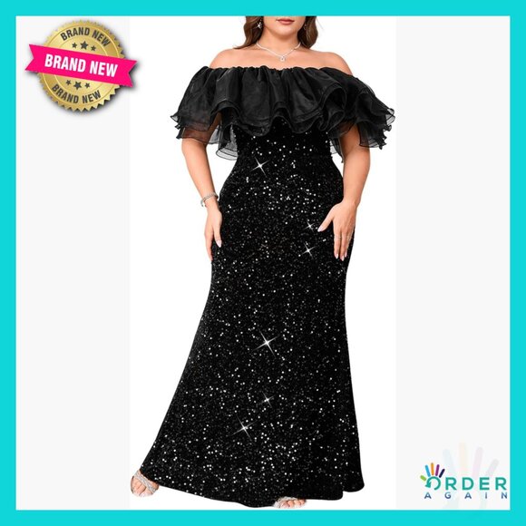 Sequin Off Shoulder Bodycon Midi Dress Elegant Formal Evening Party Wear